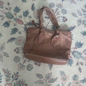 Frye Blush Brown Leather Tote with Knotted Straps